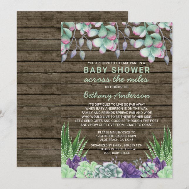 Babyskor tvärs över Miles Rustic Succulents Inbjudningar (Fram/baksida)