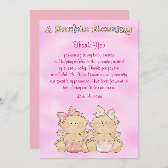 Babyskor Tvillingflickor Inbjudningar (Fram/baksida)