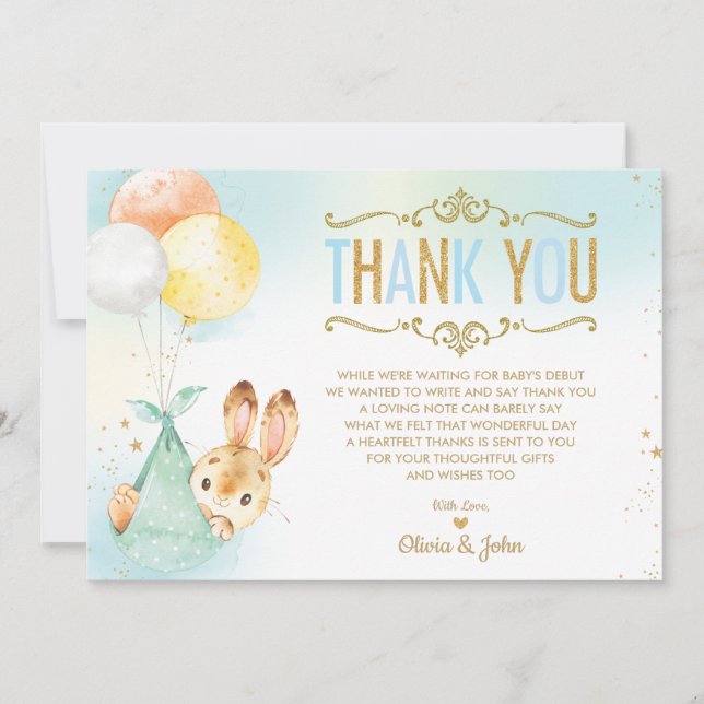 Babyskrapa i Pojke Bunny Ballons Tack Kort (Framsida)
