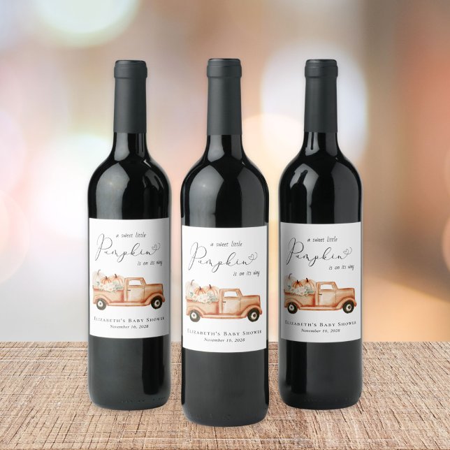 Babyskugga för Lastbil-vattenfärg på Cute Pumpkin Vinflaska Etikett (Skapare uppladdad)