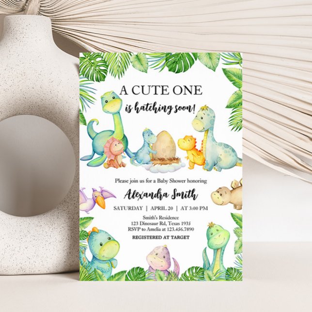 Babyskugga för spädbarn i Cute Dinosaur Inbjudningar (Greenery Dinosaur Baby Shower Invitation)