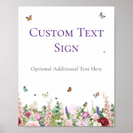 Babyskylt | Rosa Lila Blommigt Butterflulies Poster