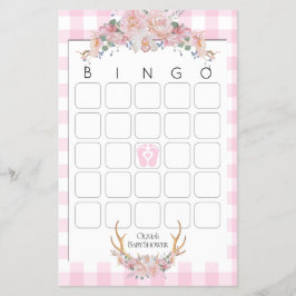 Babyspelsspel Bingo BOHO Baby Shower Rosa Flygblad