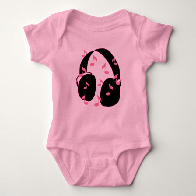 Babysten!  Hörlurar med mikrofon med rosa musik T-shirt (Framsida)