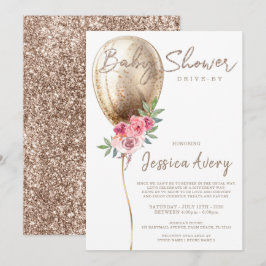 Babystölder i Luxury Beige Balloon Glitter Inbjudningar