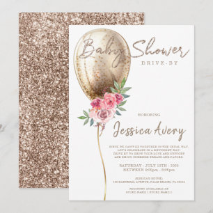 Babystölder i Luxury Beige Balloon Glitter Inbjudningar