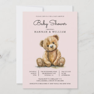 babystövel för Cute Nalle Girl Rosa Shower Inbjudningar