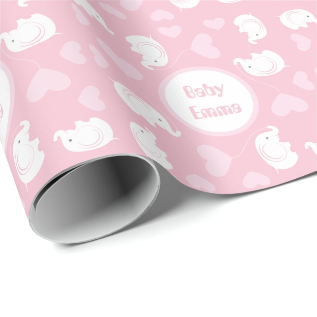 Babystövel Papper med Elephant for Girl Presentpapper (Rullad Hörn)