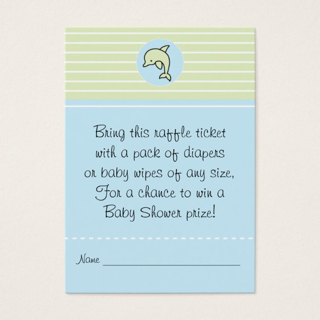 Babystövel Raffle Biljett/Grönt/Blue Dolphin Visitkort (Framsidan)