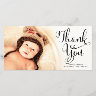 Babytackcalligraphyen överdrar fotokort tack kort