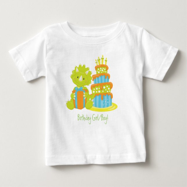BabyTriceratopsDinosaur & födelsedagtårta Tee (Framsida)