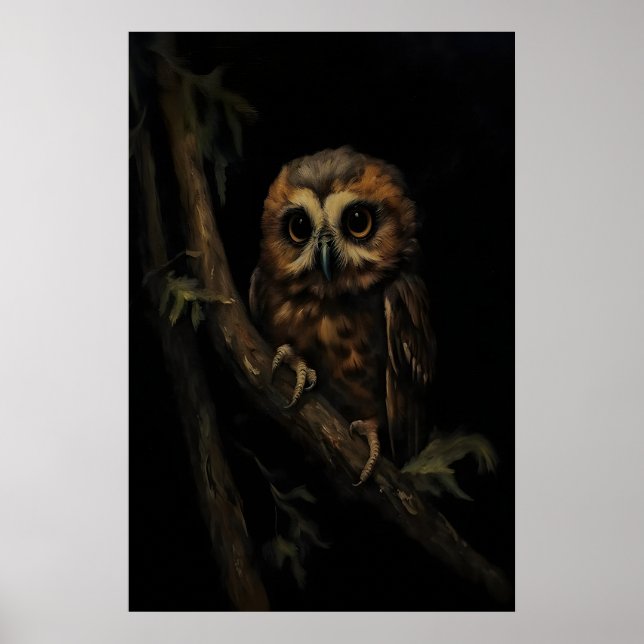 Babyuggla sittande Mörk Akademia, Mörk stämning Poster (Framsidan)