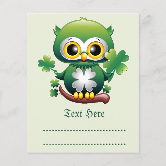 Babyuggla Söt St Patrick Tecknad Film Flygblad (Framsidan)