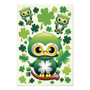Babyuggla Söt St Patrick Tecknad Film Fototryck
