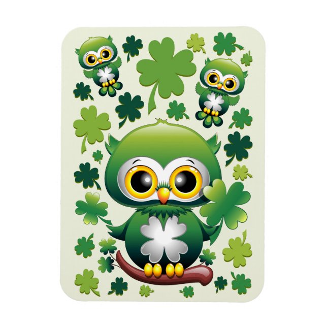 Babyuggla Söt St Patrick Tecknad Film Magnet (Vertikal)