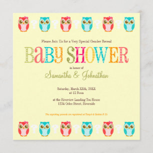 Babyugglor - gender avslöjer baby showerinbjudan inbjudningar