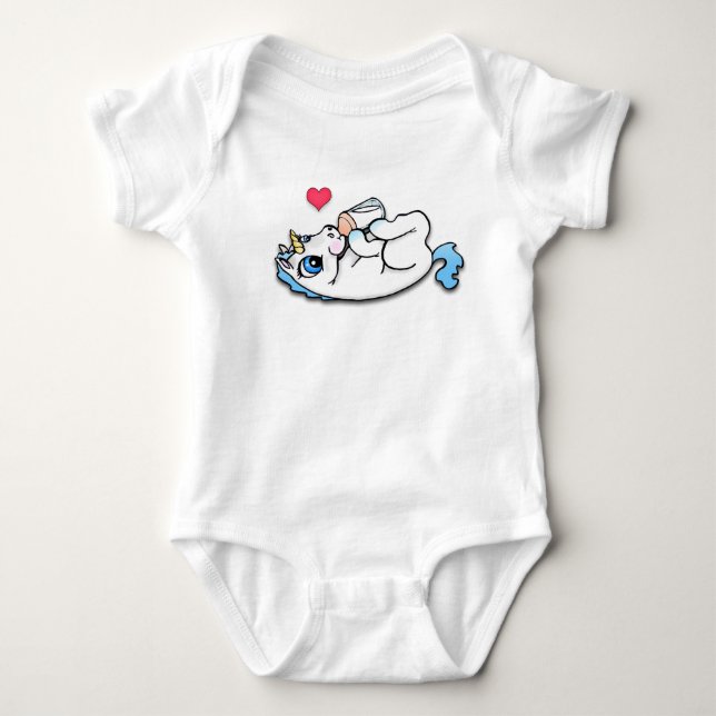 Babyunicorn som matar tid - blått tee shirt (Framsida)