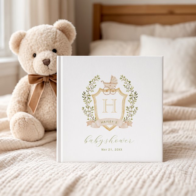 Babyvagn Vapen Monogram | Neutral Babyfest Gästböcker (12x12 guest book)