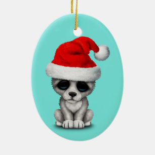 Babyvargunge som ha på sig en Santa hatt Julgransprydnad Keramik