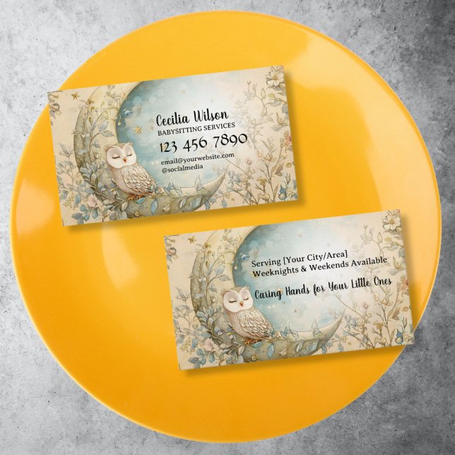 Babyvbarnstjänst, Babysit, Nanny, barnomsorg Visitkort (cute little owl babysitting business card)