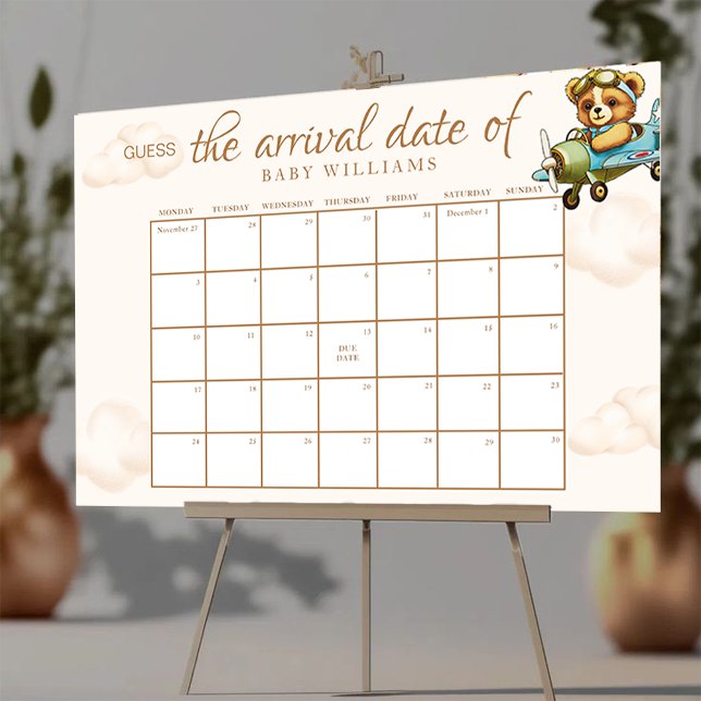 Babyvisningsprogram gissar att förfallodatumkalend poster (Baby Shower Guess The Due Date Calendar Poster)