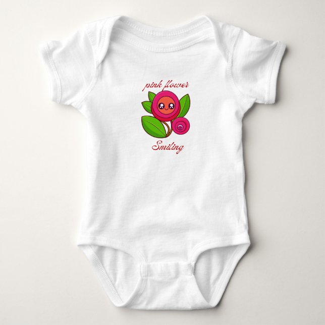 babyvit Smilande rosa Blommor T Shirt (Framsida)