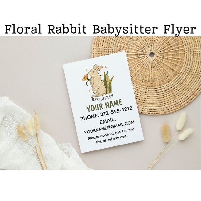 Babyvvakt Cute Blommigt Bunny Baby Services Reklamblad (Skapare uppladdad)