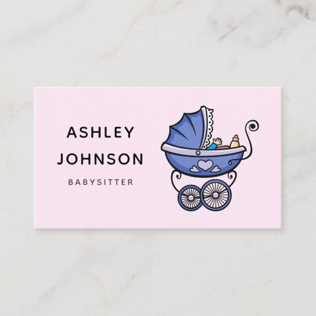 Babyvvakt Nanny Caregiver Cute Barnvagn Rosa Kids Visitkort (Framsida)