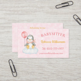 Babyvvakt QR-kod Cute Penguin Rosa Visitkort