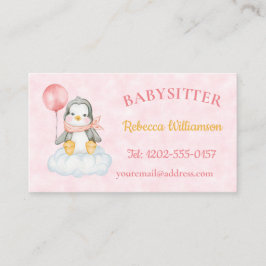 Babyvvakt QR-kod Cute Penguin Rosa Visitkort