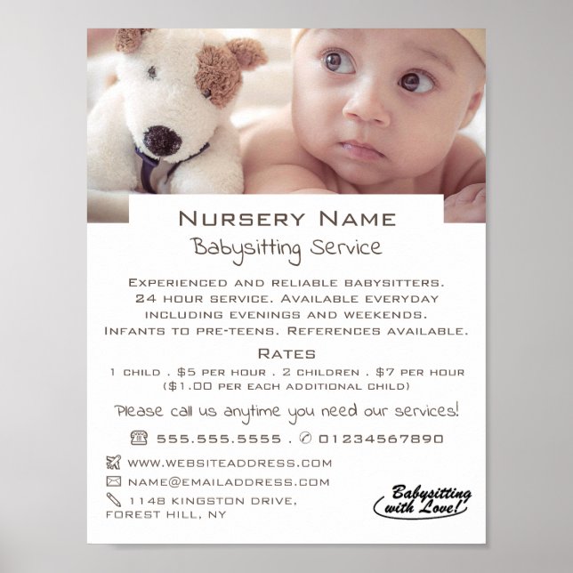 Babyvvakt vid baby & Leksak, daghem, Nursery Adver Poster (Framsidan)