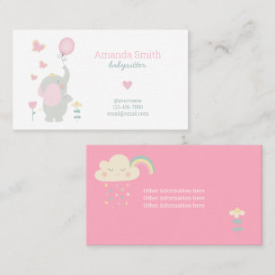 Babyvvakten Cute Elephant Babysittservice Visitkort