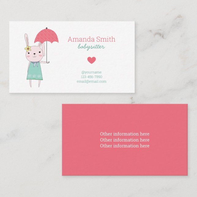 Babyvvakten Cute Rabbit Babysittservice Visitkort (Fram/baksida)