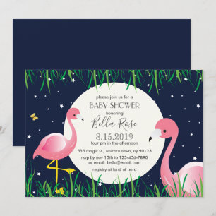 Babyvykort för Blå Måne-stjärnan, Flamingos-babykl Inbjudningar