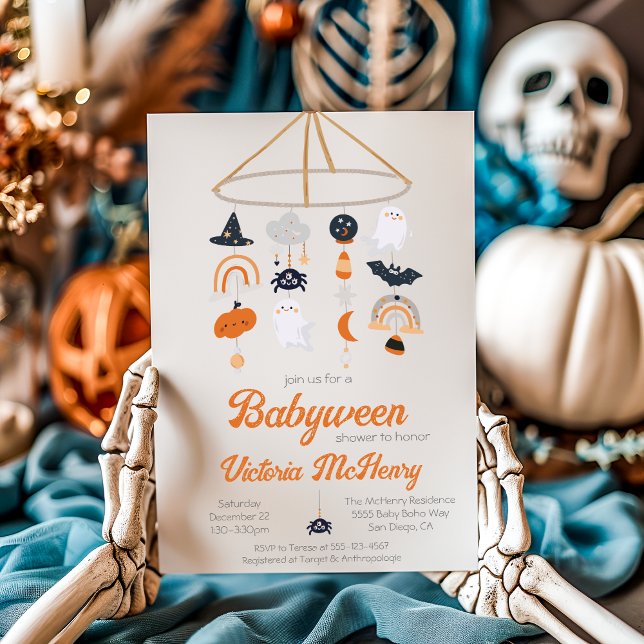 BabyWeen Halloween Ghost Mobile Baby Shower Inbjudningar (Skapare uppladdad)