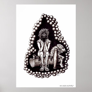 Bacchus gud of vin black and white teckning poster