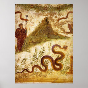 Bacchus och Serpent Agathodaimon i Pompeii Poster