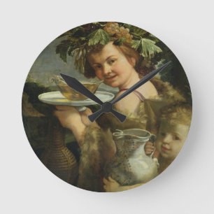 Bacchus (olja på kanfas) rund klocka