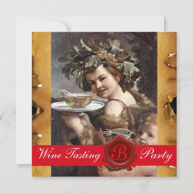BACCHUS, VINSMAKNINGSPARTY RÖD VAXSIGILL PERGAMENT INBJUDNINGAR (Framsida)