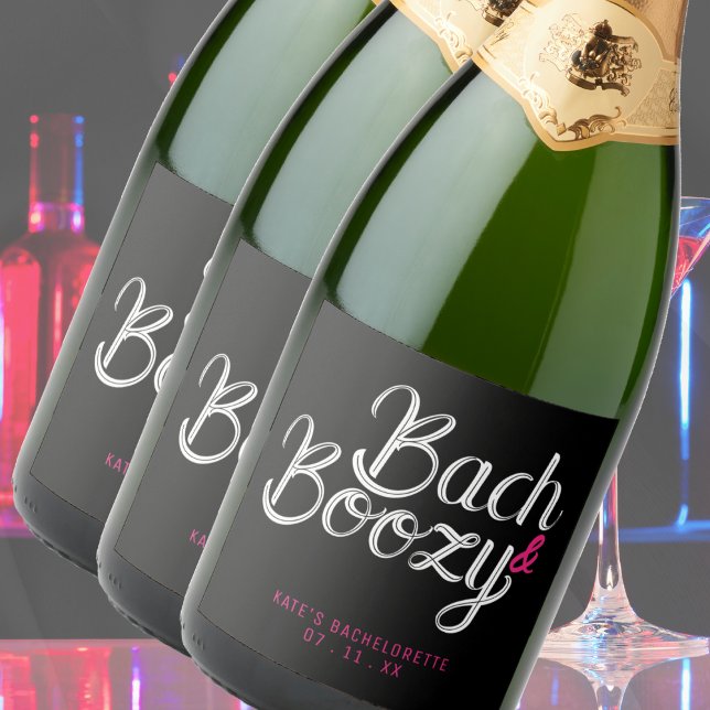 Bach & Boozy Black & Rosa Bachelorette Party (Bach & Boozy Black & Pink Bachelorette Party Sparkling Wine Label
)