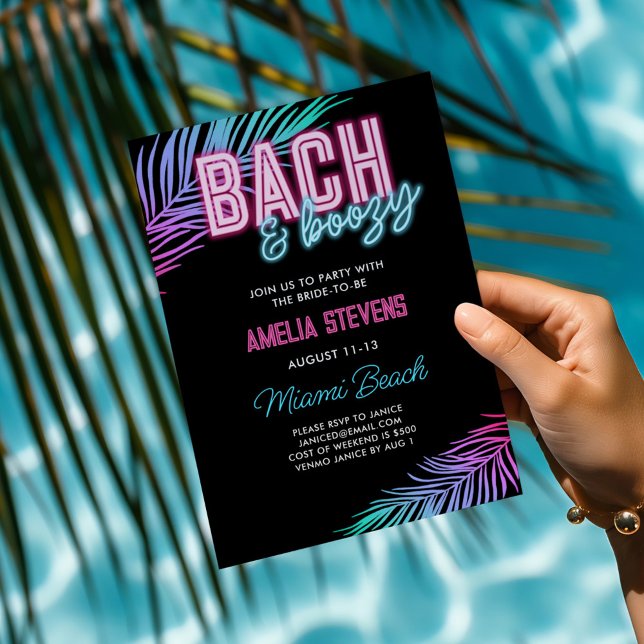 Bach & Boozy Neon Blue & Rosa Tropical Helg Inbjudningar (Skapare uppladdad)