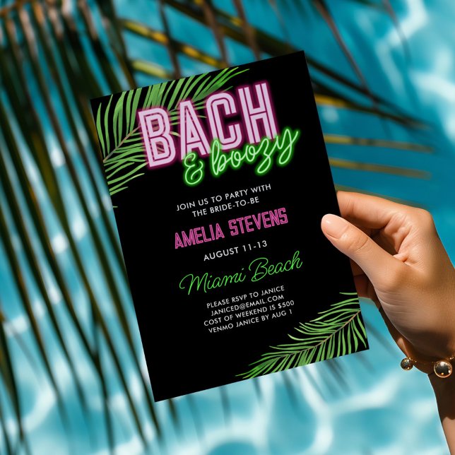 Bach & Boozy Neon Grönt & Rosa Tropical Helg Inbjudningar (Skapare uppladdad)