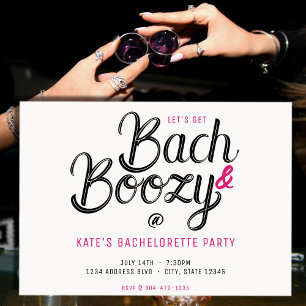 Bach & Boozy White & Rosa Bachelorette Party Inbjudningar