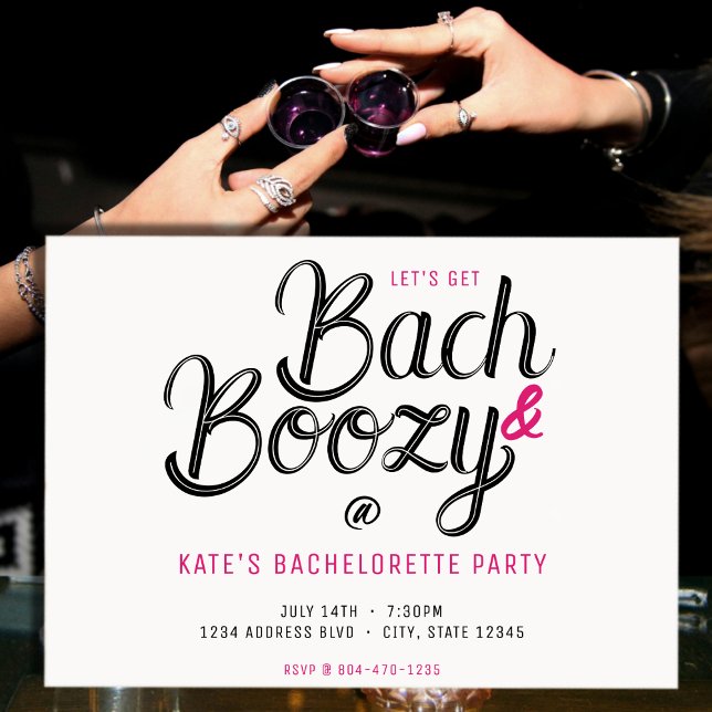 Bach & Boozy White & Rosa Bachelorette Party Inbjudningar (Bach & Boozy Black & Pink Bachelorette Party Invitation
)