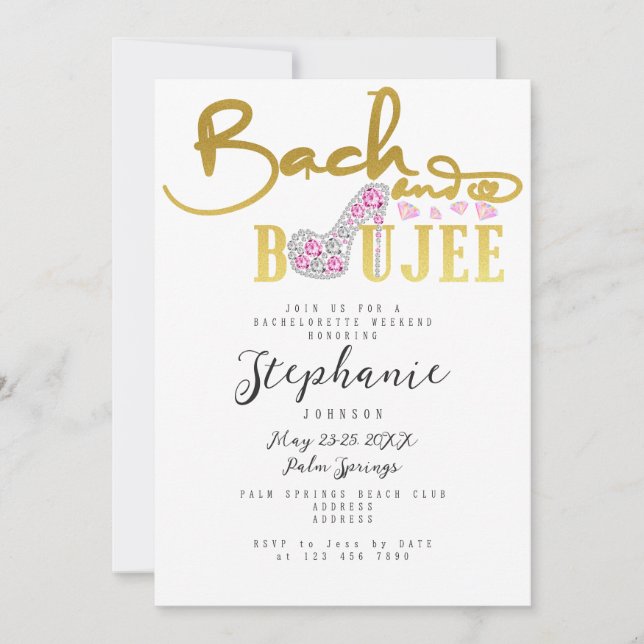 Bach & Boujee Guld Diamond Glam Bachelorette Party Inbjudningar (Framsida)