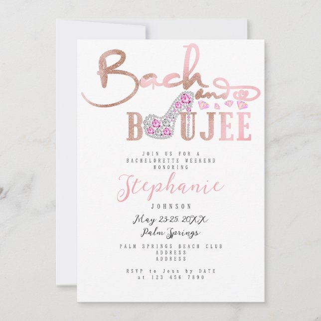 Bach & Boujee Ro Diamond Glam Bachelorette Party Inbjudningar (Framsida)
