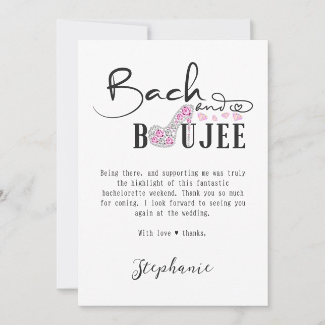 Bach & Boujee Rosa Diamond Glam Bachelorette Party Tack Kort (Framsida)