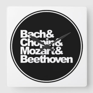 Bach, Chopin, Mozart och Beethoven Fyrkantig Klocka