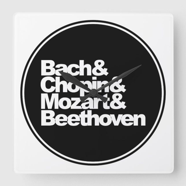 Bach, Chopin, Mozart och Beethoven Fyrkantig Klocka (Framsida)
