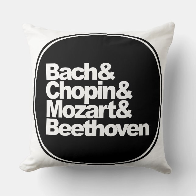 Bach, Chopin, Mozart och Beethoven Kudde (Framsida)